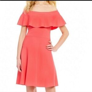 Eliza J Vibrant Coral/Pink Off the Shoulder Dress